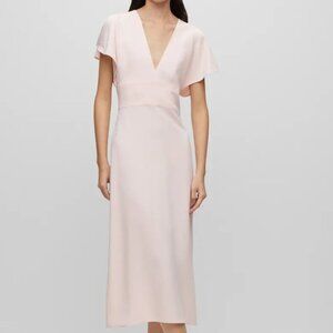 Boss Hugo Boss Dawinga Flutter Sleeve A-Line Dress in Pink Cream